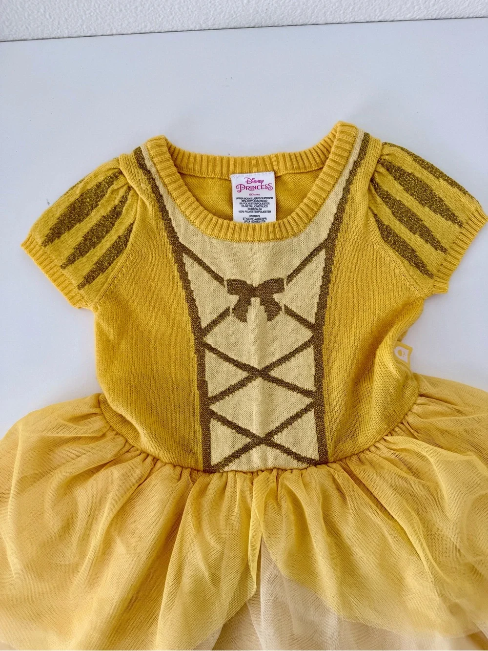 Disney Princess Belle Yellow Sweater Dress Tulle Tutu Toddler Girls Size 3T